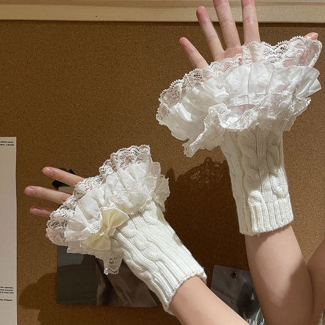 Lace Ruffle Knit Arm Sleeves