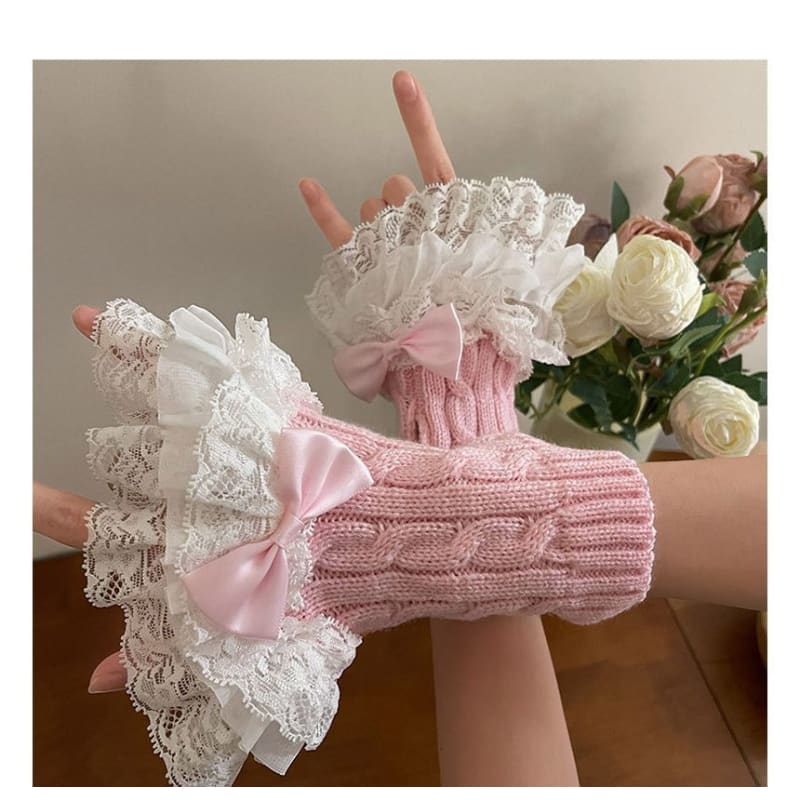 Lace Ruffle Knit Arm Sleeves