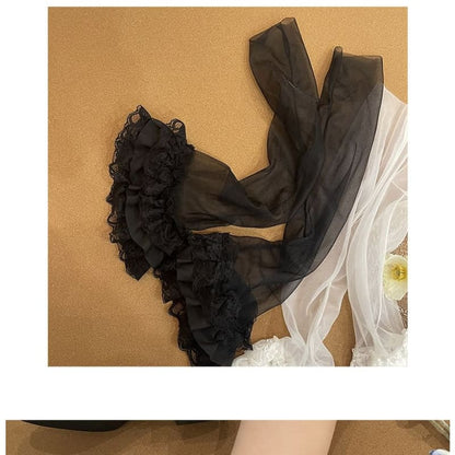 Lace Ruffled Shirred Mesh Socks