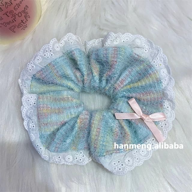 Lace Scrunchie - With Bow - Blue / S