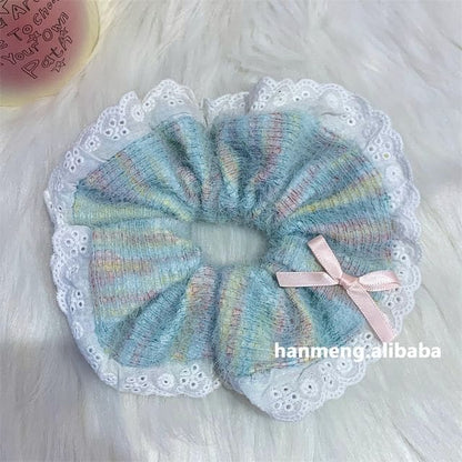 Lace Scrunchie - With Bow - Blue / S