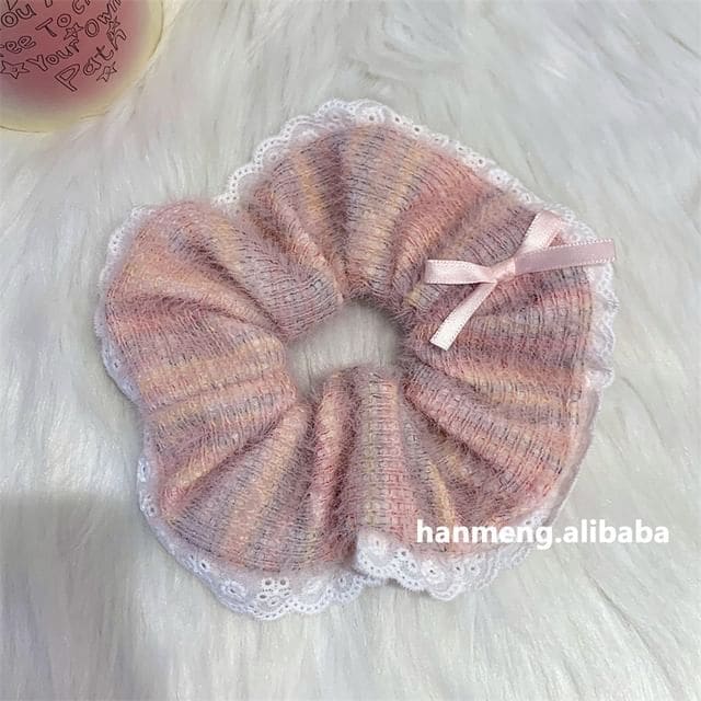 Lace Scrunchie - With Bow - Pink / S