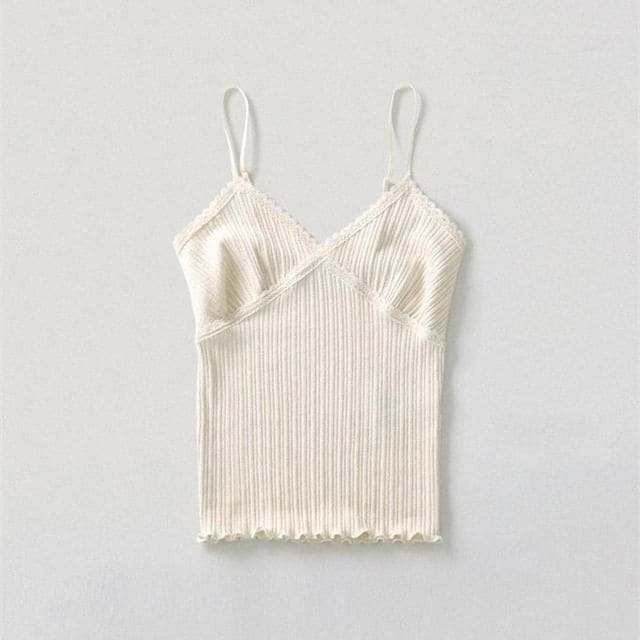 Lace Trim Camisole Top - Beige / S