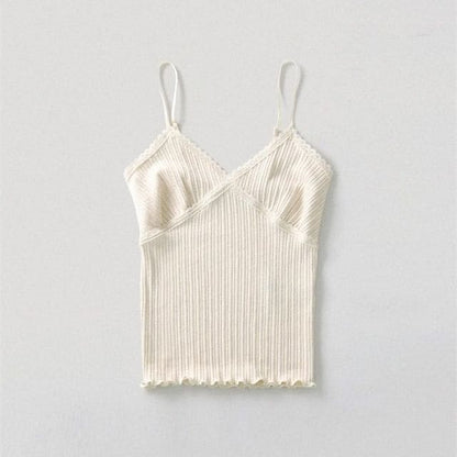 Lace Trim Camisole Top - Beige / S