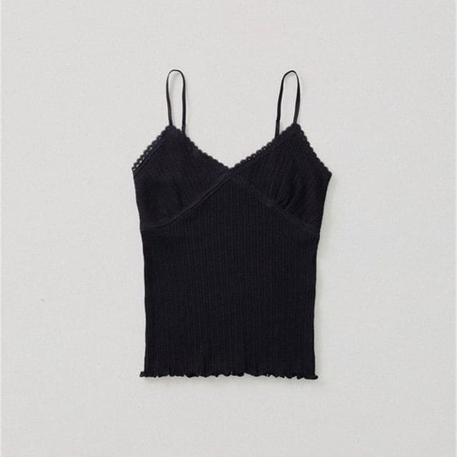 Lace Trim Camisole Top - Black / S