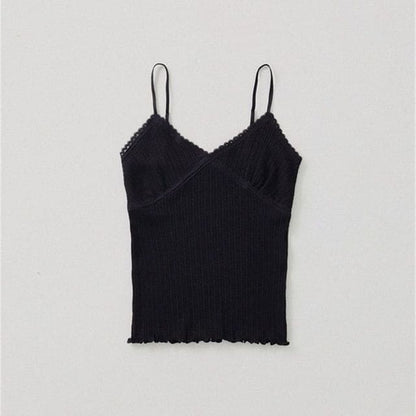 Lace Trim Camisole Top - Black / S