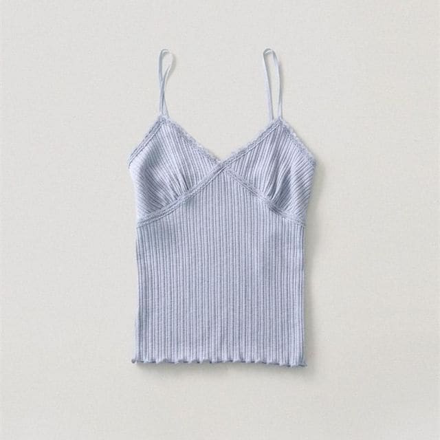 Lace Trim Camisole Top - Light Blue / S