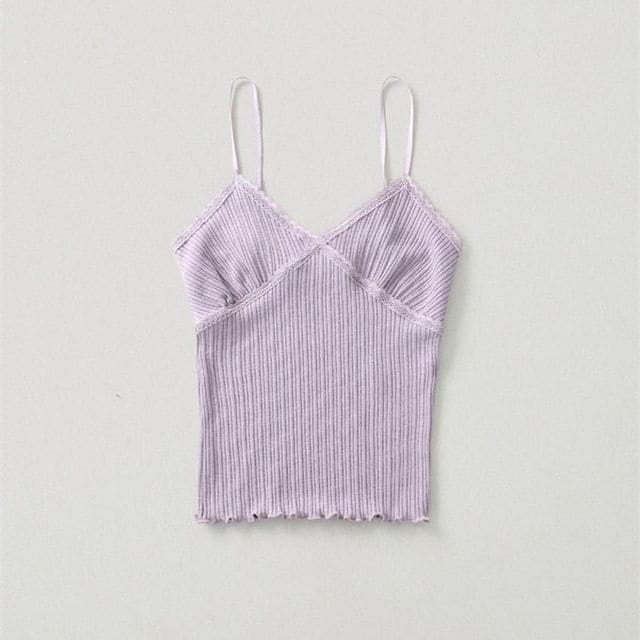 Lace Trim Camisole Top - Light Purple / S