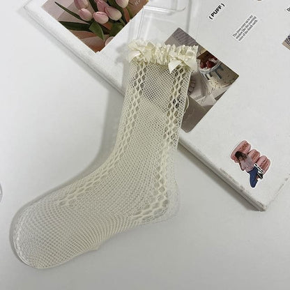 Lace Trim Fishnet Socks - Almond / One Size