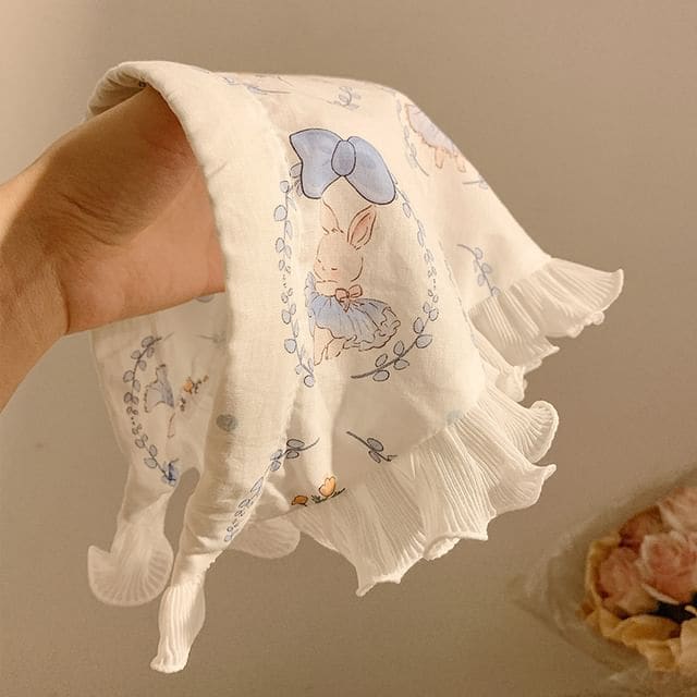 Lace Trim Headscarf - 08# - Blue Rabbit - White / One Size