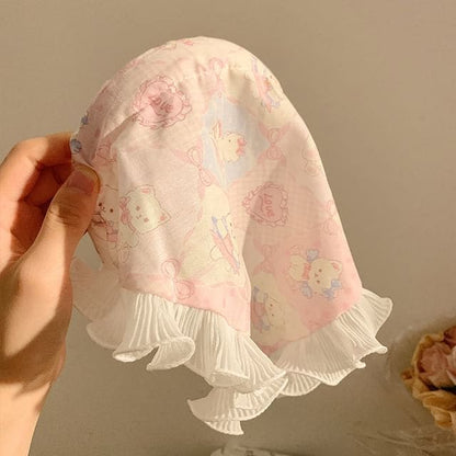 Lace Trim Headscarf - 09# - Pink Cat - White / One Size