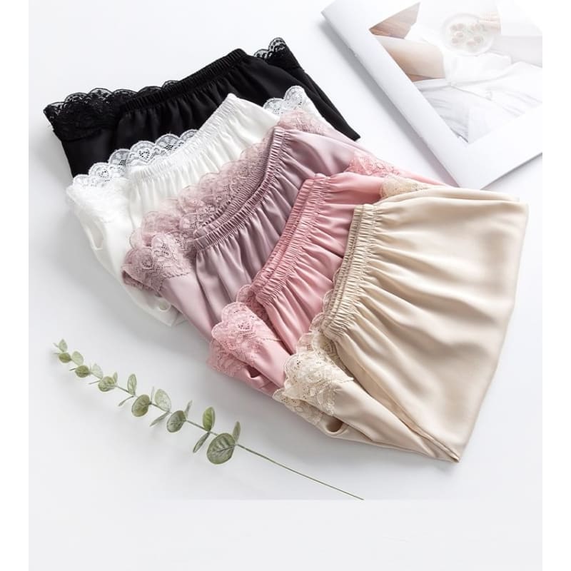 Lace Trim High Rise Plain Underlay Shorts