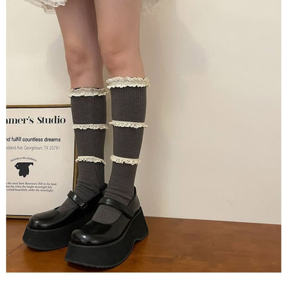 Lace Trim Knee High Socks