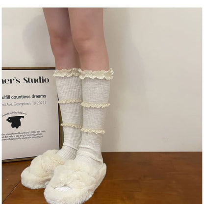 Lace Trim Knee High Socks