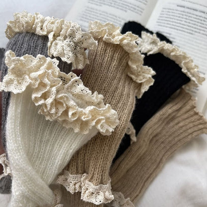 Lace Trim Knit Leg Warmers