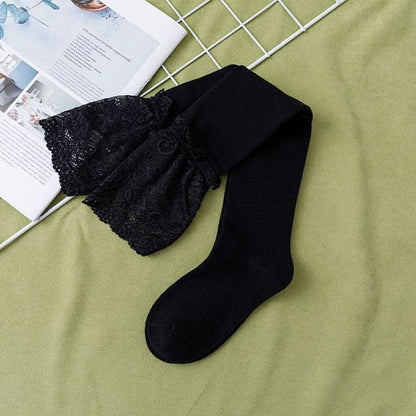 Lace Trim Over the Knee Socks - Black / One Size