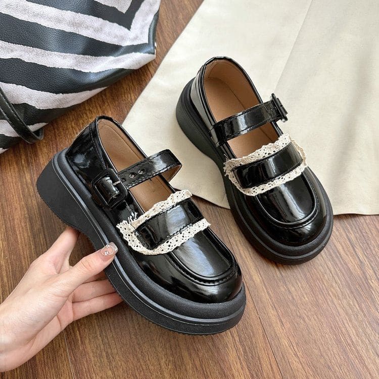 Lace Trim Platform Loafers