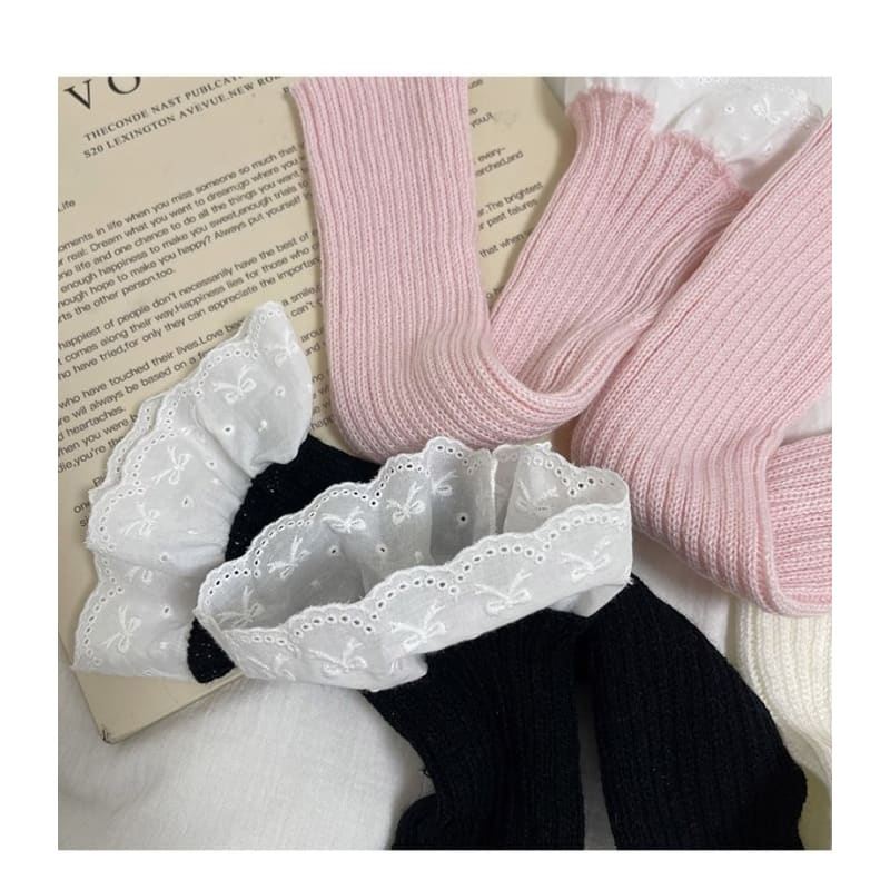 Lace Trim Ribbed Knit Leg Warmers