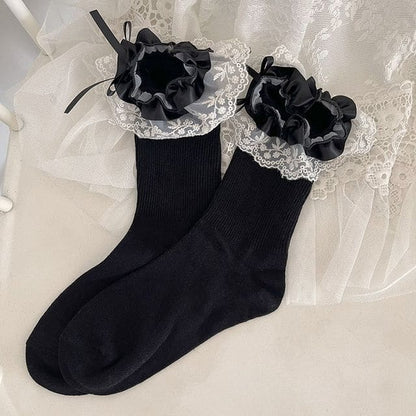 Lace Trim Socks - Black / One Size