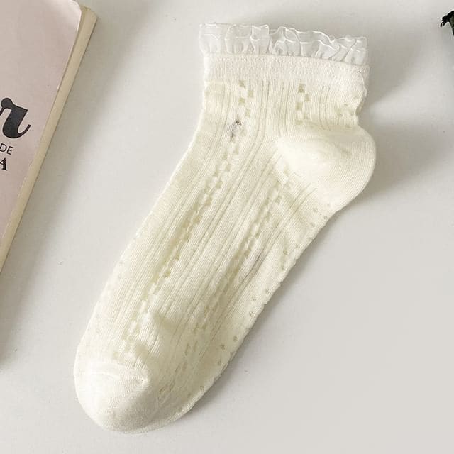 Lace Trim Socks Set - 1 Pair - White / One Size