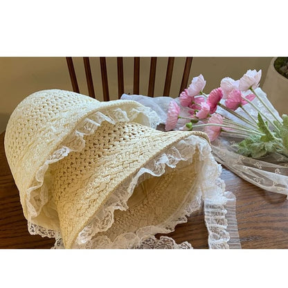 Lace Trim Straw Bucket Hat