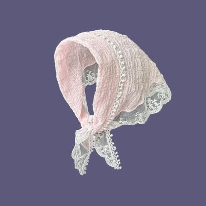 Lace Trim Triangle Bandana - 01 - Light Pink / One Size