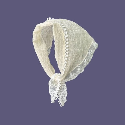 Lace Trim Triangle Bandana - 03 - Beige / One Size