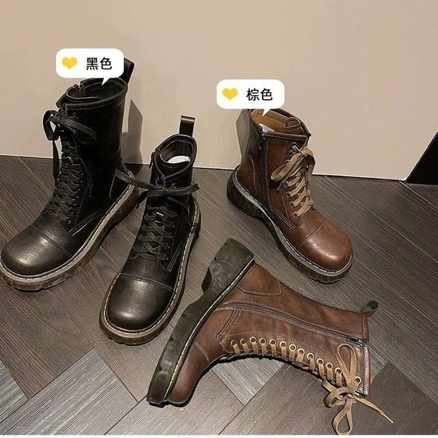 Lace-Up Boots (Various Designs) - Dark Brown / 35