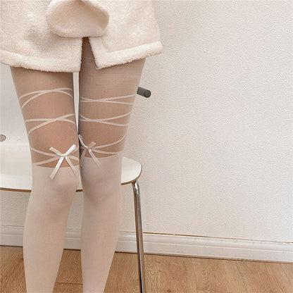 Lace Up Bow Knot Splice JK Stockings