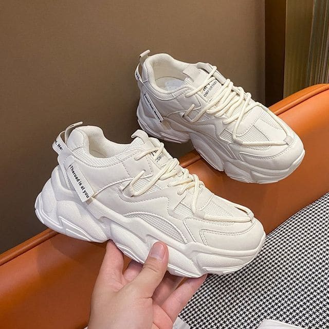 Lace Up Chunky Sneakers - White / 35