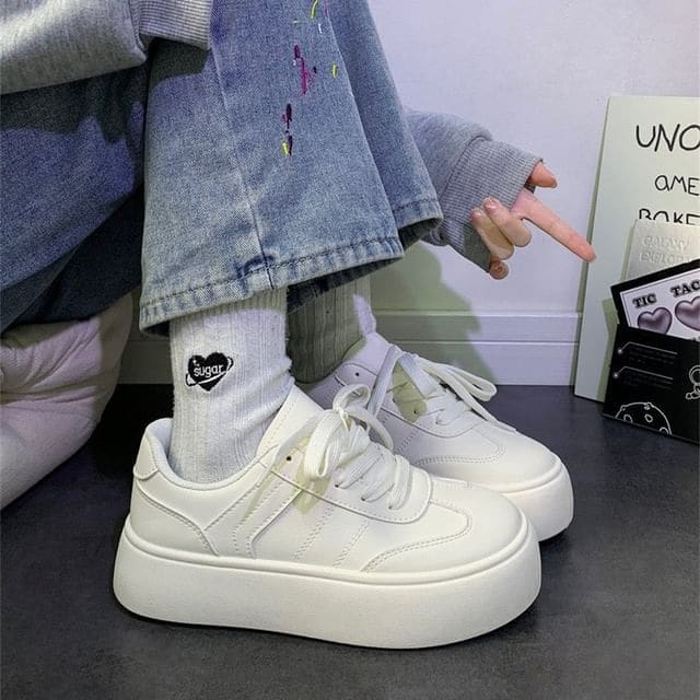 Lace-Up Platform Sneakers - Off-White / 35