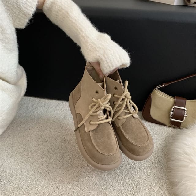 Lace-Up Short Boots - W17-6 - Without Lining - Camel / 35