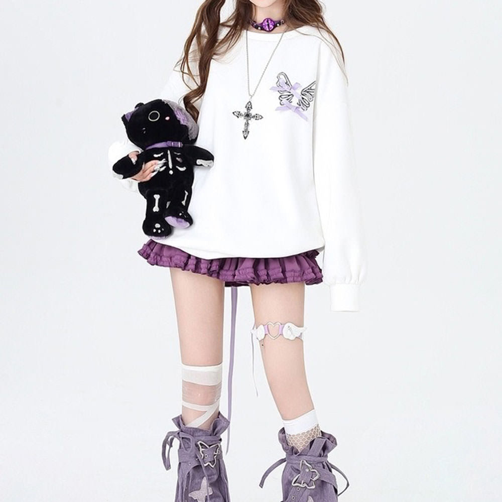 Grunge Lace-Up Skeleton Sweatshirt Butterfly