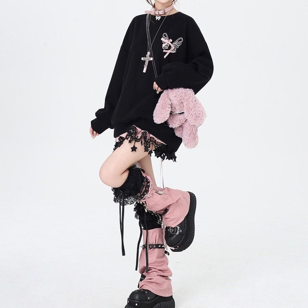 Grunge Lace-Up Skeleton Sweatshirt Butterfly