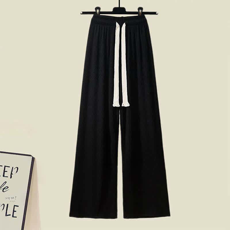 Lapel Denim T-Shirt Drawstring Pants Set - Pants / M