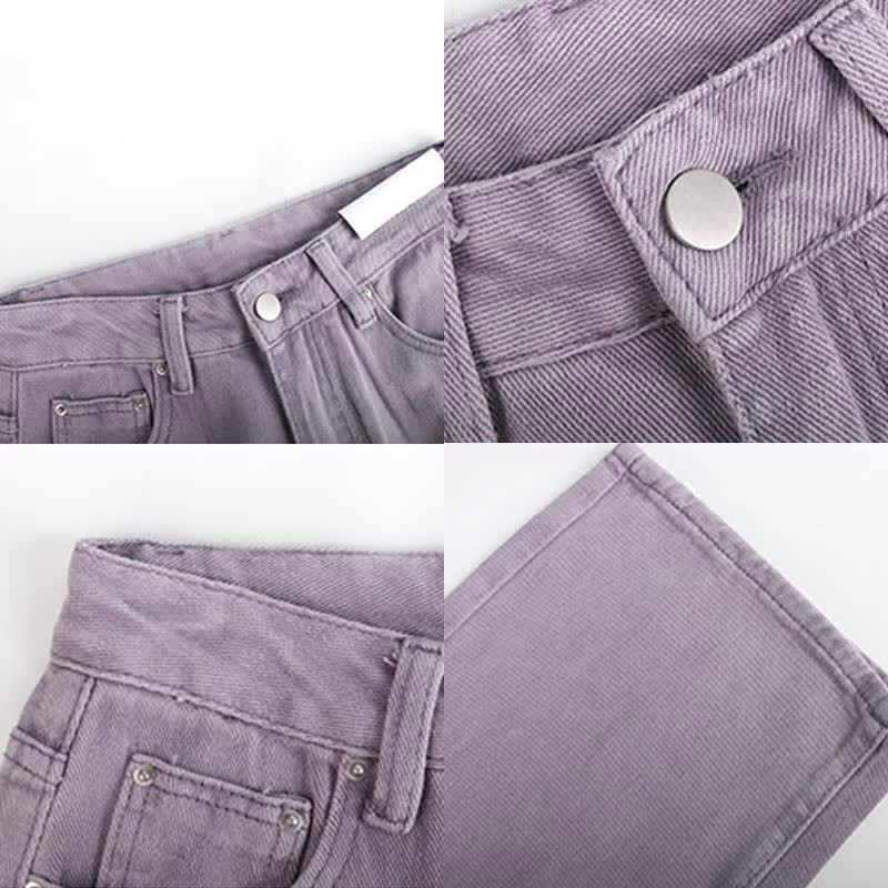 Lapel Puff Seeve Crop T-Shirt Purple Denim Pants Set