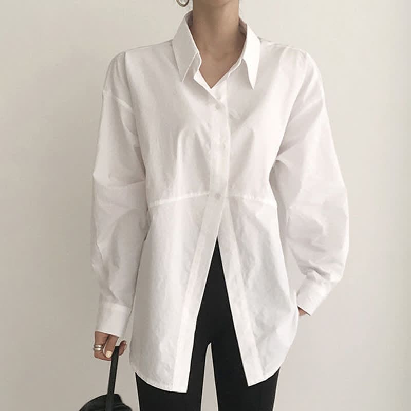 Lapel Pure Color Long Sleeve Loose Shirt Workwear