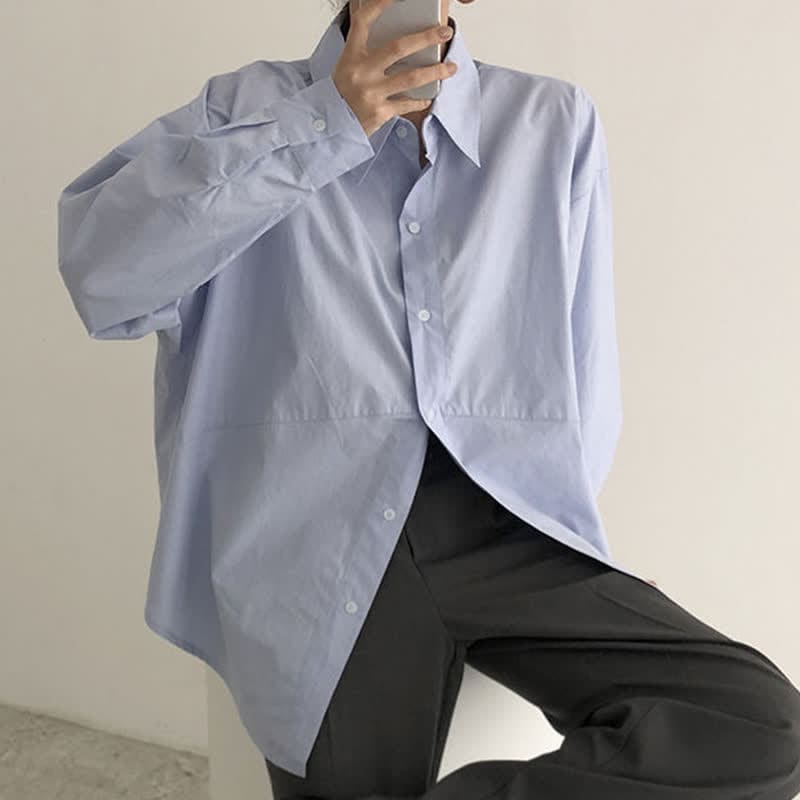 Lapel Pure Color Long Sleeve Loose Shirt Workwear