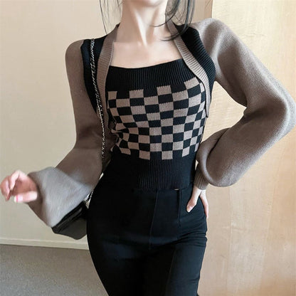 Lattice Print Sweater Split Pants Casual Set