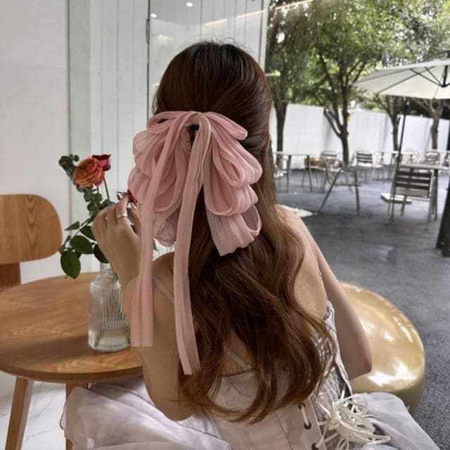 Layered Ribbon Hair Claw - 03# - Pink / One Size