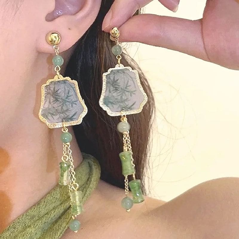 Leaf Faux Gemstone Alloy Dangle Earring