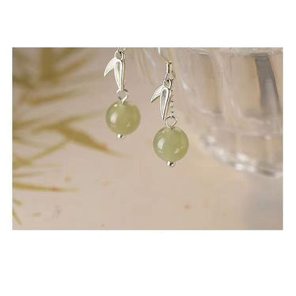 Leaf Faux Gemstone Bead S925 Sterling Silver Dangle Earring