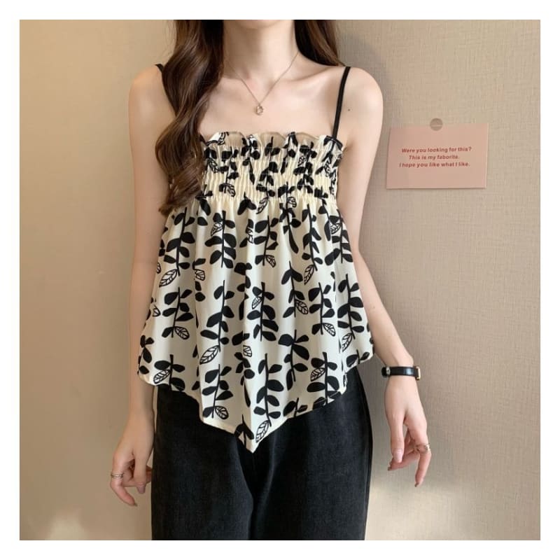 Leaf Print Asymmetrical Flowy Cami Top