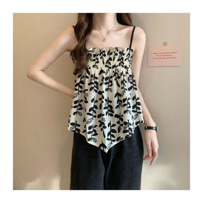 Leaf Print Asymmetrical Flowy Cami Top