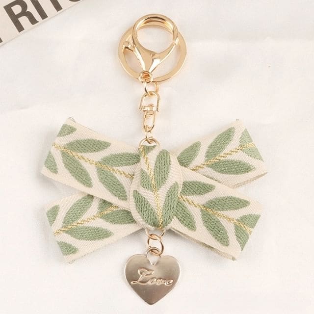 Leaf Print Keychain - Q809-2 - Green & Off-White & Gold