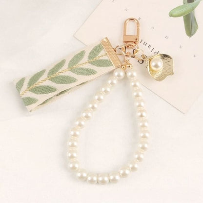 Leaf Print Keychain - Q809-4 - White & Green & Off-White &