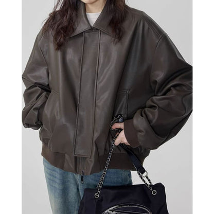 Leather Bomber Jacket - Jackets