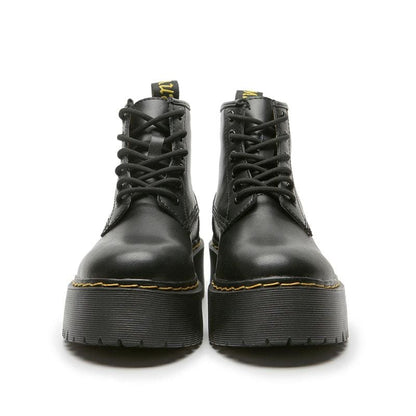 Leather Platform Lace Up Round Toe Martin Boots