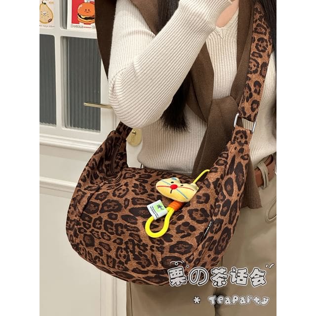 Leopard Print Crossbody Bag - With Cat Charm - Camel