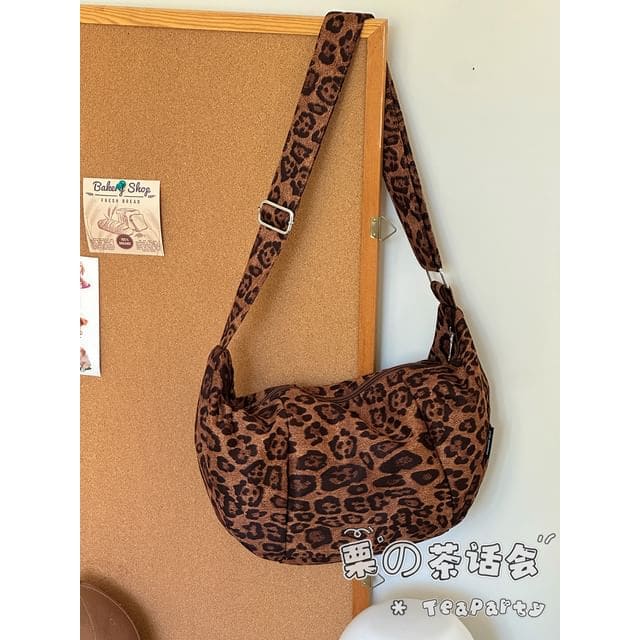 Leopard Print Crossbody Bag - Without Charm - Camel